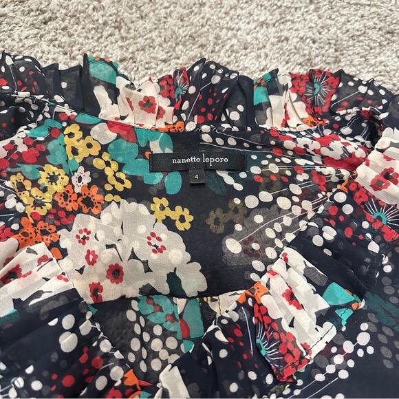Nanette Lepore Sheer Colorful Flower Top Size 4 - Picture 2 of 6